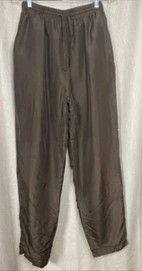 Women’s Unbranded 100% Silk Pant -Chocolate Brown -Pockets/Elastic Waist Size L - Picture 1 of 9