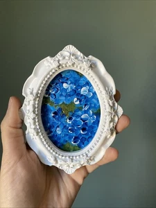 Hortensia, flores, pintura original sobre papel, 4/5, enmarcada, miniatura, pequeña, - Imagen 1 de 4