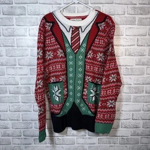 Ugly Holiday Pullover Herren Etikett Größe Medium grün Strick Rundhals Weihnachtsanzug - Bild 1 von 8
