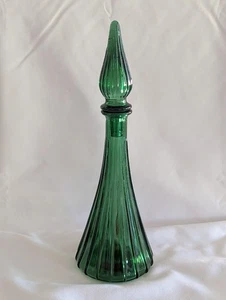 Vintage Glas Genie Flasche mit Stopfen Smaragd grün gerippt 11-1/4" Höhe - Bild 1 von 8