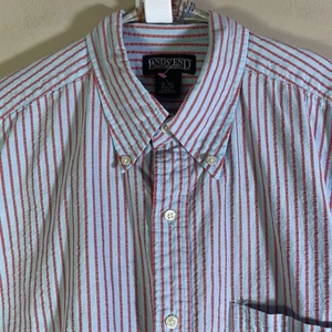 Lands End Seersucker Hemd S/S Button Down Herren Large 16-16,5 rot blau gestreift - Bild 1 von 11