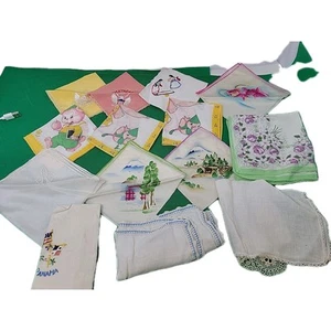 Vtg Lot of 13 Flawed Handmade Embroider Applique Textile Fabric Tablecloth Towel - Picture 1 of 24