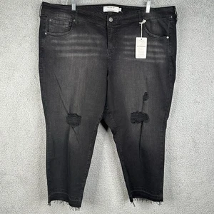 Torrid Womens Jeans 4BF Crop Boyfriend Washed Black Distressed Denim Size 26 NWT - Picture 1 of 10