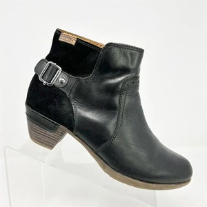 Pikolinos Black Leather Ankle Booties Size 40 (US 9-9.5) Mid Heel Zip Up Casual - Picture 1 of 13