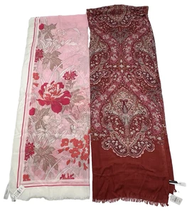 (2) TALBOTS SCARVES SILK BLEND 26"X 72" & 26" X 70" PINKS AND RUSTY BROWNS NWT - Foto 1 di 15