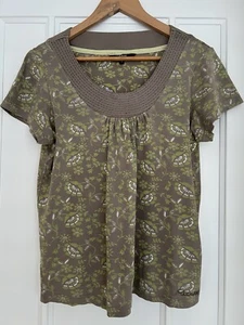 Maine New England - Women's Grey Green Floral Short Sleeve T-Shirt Top - UK 16 - Picture 1 of 12