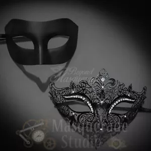 Couples Black Minimalist and Black Luxury Costume Party Masquerade Masks Set - Picture 1 of 4