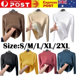 Women Long Sleeve Half Turtleneck Fleece Sweater Warm Knitted Pullover Base Tops - Picture 1 of 20