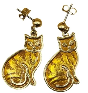 Pendientes colgantes esmalte gatito gatito gato atigrado naranja jengibre 1-1/4", usados en excelente estado - Imagen 1 de 6