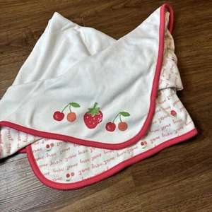 Gymboree Baby Blanket Berry Sweet White W Pink Trim Strawberry Cherries - Picture 1 of 10