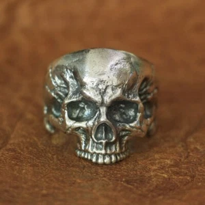 Anillo Calavera Hecho a Mano Plata Esterlina 925 Motociclista Punk Joyería TA135 Reino Unido Talla N1/2~Z4 - Imagen 1 de 27