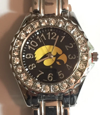 New Iowa Hawkeyes Ladies Watch, Bracelet, Metal, Crystal With Free Battery Cover