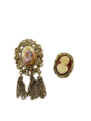 Broches antiguos renacentistas camafeo chapados en oro varios tonos Foto 1 de 3