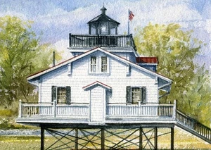 Réplica de faro de Roanoke River 1866 estampados de acuarela de Plymouth Carolina del Norte - Imagen 1 de 2