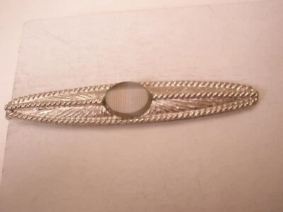 2-1/4" Blonde Agate Cabochon Tapered Silver Tone Quality Vintage Tie Bar Clip - Image 1 of 4