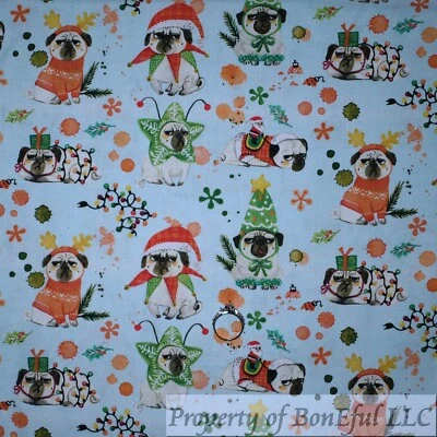 BonEful FABRIC FQ Cotton Quilt Blue Holiday Xmas Tree Star Fall Leaf Rainbow Dog - Image 1 of 4
