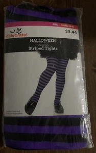 Girls Tights Size 4-6 Purple Black Striped Footed Halloween Costume  - Picture 1 of 1