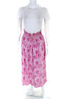 Natalie Martin Womens Smocked Printed Midi A Line Skirt Pink Silk Size Small