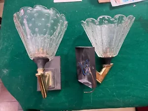 Paar Wandlampen aus Messing und Eisen mit Muranoglas Barovier Bullicante - Bild 1 von 4