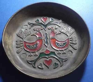 ENEMEL AUF ECHTER Bronze Kupfer Cloisonné ALLE HANDGEFERTIGT emailliert 7,90 cm mit VÖGELN - Bild 1 von 2
