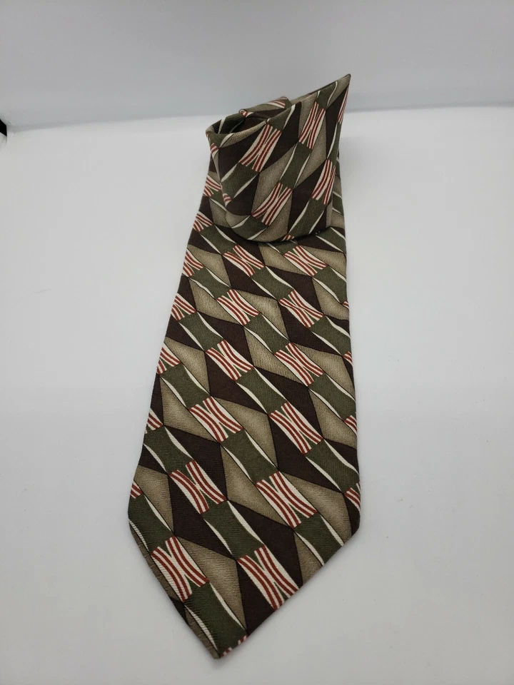 Pierre Balmain Couture Neck Tie Brown Green 100% Silk - Изображение 1 из 4