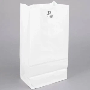 500 #12 Paper Grocery Bags 40lb White Standard 7 1/16 x 4 1/2 x 13 3/4 inches - Picture 1 of 5