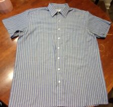 Manhattan Docoma Men's XL Blue Striped Short Sleeve Button Down Shirt