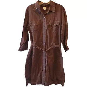 Merona Women Shirt Dress Full Front Button Pockets Roll Up Size XL Brown Linen - Picture 1 of 11