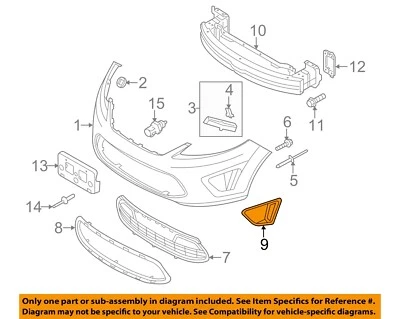 Componentes de parachoques delantero Ford OEM 11-13 Fiesta - Cubierta de extremo AE8Z17E811CA Foto 1 de 2