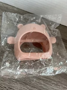 Peach colored Bear Never Drop Silicone Baby Teething Toy for 0-6month Infant - Picture 1 of 5