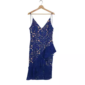 Cooper St Size 12 Blue Lace Flounce Trim Sheath Cocktail Midi Dress NWT $219.95 - Picture 1 of 11