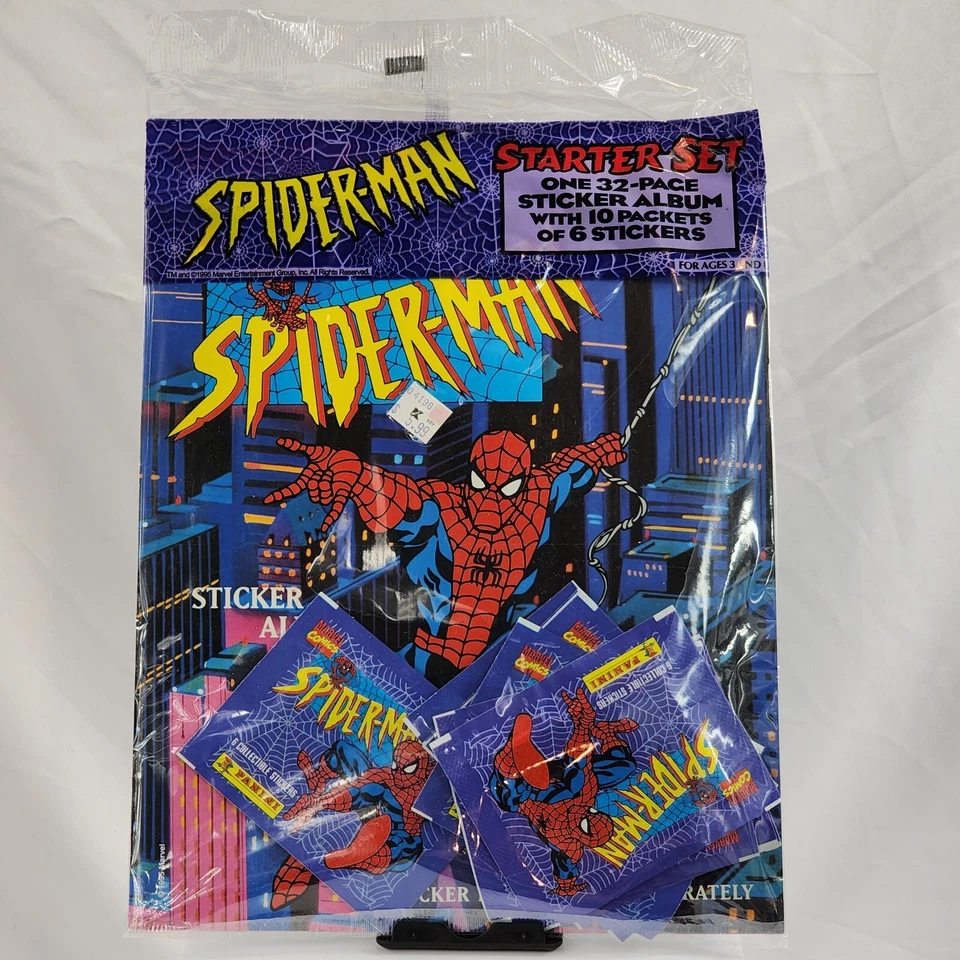 1995 Spider Man Panini Sticker Book Album Starter Set 10 Packs Marvel