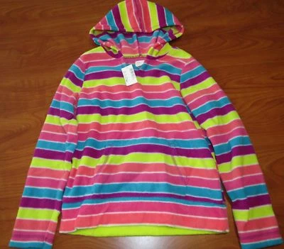 NEW CHILDRENS PLACE GIRLS FLEECE MULTICOLOR STRIPED HOODIE SWEATSHIRT SZ M 7/8 - Imagem 1 de 2