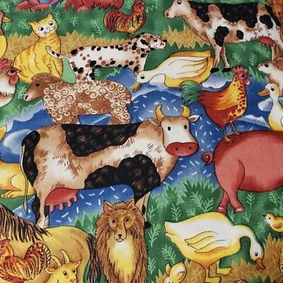 Hoffman Country Farm Animals Novelty Print Quilt Fabric Pig Cow Duck 1 yd F3072 - Image 1 of 4