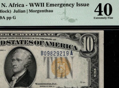 HIGH GRADE 1934 A $10 NORTH AFRICA Silver Certificate! PMG 40 (AFE)  WW 2 Emer - Image 1 of 4