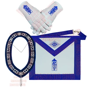 Masonic Junior Warden Apron Set Blue Lodge Chain Collar & Gloves Officer Reglia - Picture 1 of 18