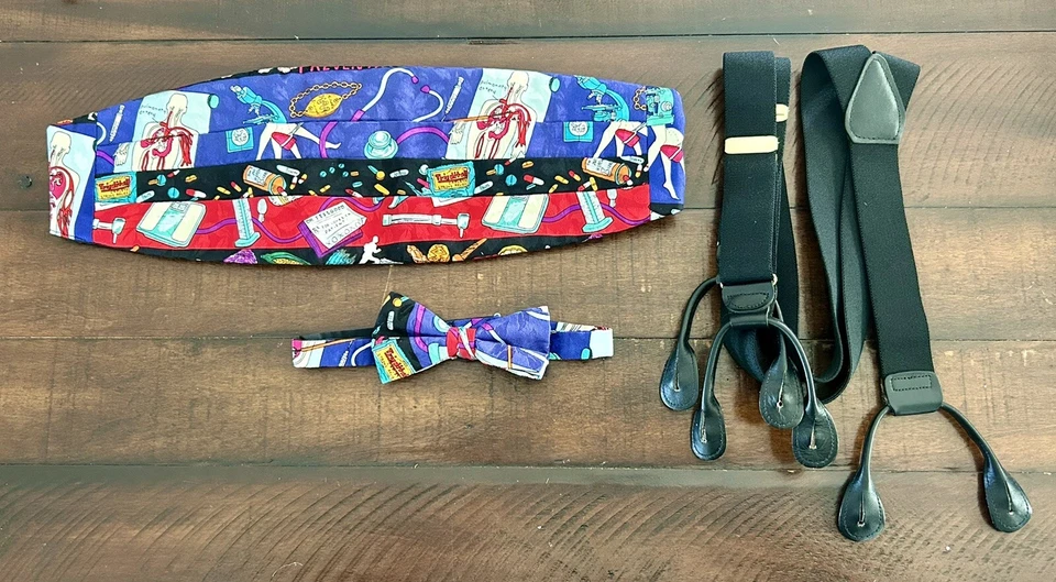 Nicole Miller Vintage Silk Cummerbund & Bowtie Set Rare Doctor Physician Medical - Image 1 of 4