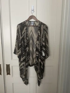 Catherines Chevron Mesh Open Cardigan Womens Size 2X Black Tan Classic NWT - Picture 1 of 8