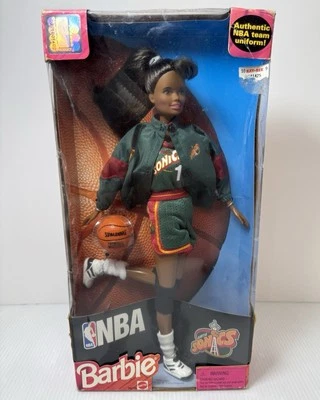 Muñeca Barbie Patrón Seattle Sonics Baloncesto 1998 Mattel 20719 Equipo NBA Uniforme Foto 1 de 4