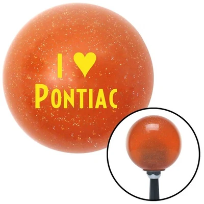 Yellow I <3 PONTIAC Orange Metal Flake Shift Knob w/ M16x1.5 Insert Shifter - Image 1 of 4