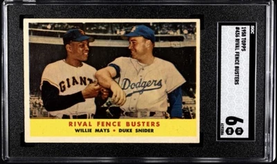1958 Topps Rival Fence Busters Willie Mays Duke Snider #436 SGC 6 HOF Foto 1 de 2