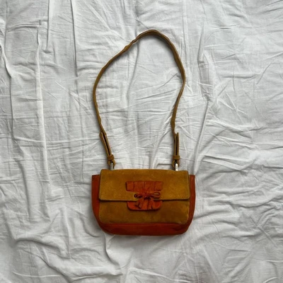 PRADA замшевая лента одна наплечная сумка оранжевый коричневый подлинный 90-х сумка с короткими ручками б/у FS - Изображение 1 из 4