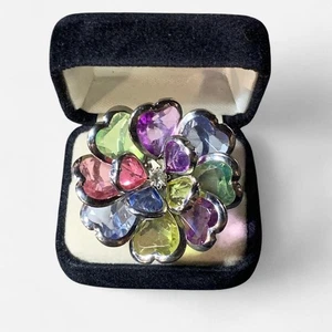 Mehrfarbiger Ring in Herzform mit Blumen - Bild 1 von 5