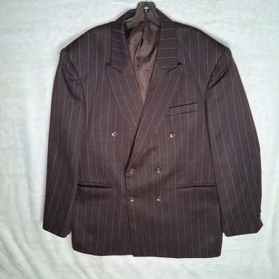 Blazer Gianni Vironi Doble Pecho 44l Marrón Blanco Rayas Foto 1 de 4