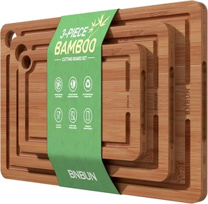 Tabla de cortar de bambú para cocina juego de 3 piezas con alfombrilla antideslizante ranura profunda para jugo - Imagen 1 de 9