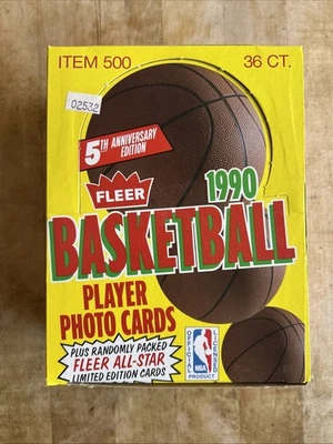1990 FLEER Basketball Player Photo Cards Wax Box 36 Sealed Packs - Image 1 of 4
