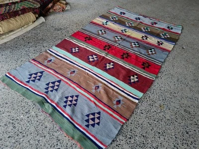 Vintage Turkish Kilim Rug 5.1x9.5 ft – Colorful Handmade Wool Tribal Carpet - Image 1 of 4