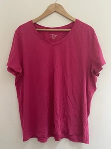 Time And Tru Women's Solid Hot Pink 100% Cotton V-Neck Short Sleeve Shirt XXXL - Picture 1 of 4
