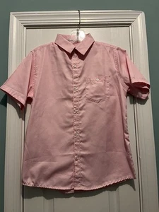 CRAFT+FLOW Big Boys Button Up Pink Short Sleeve Cotton Shirt Size Medium (10/12) - Picture 1 of 2
