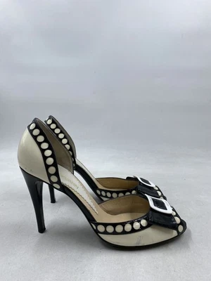 Emporio Armani Black White Patent Leather Buckle High Heel Pump W 9.5 - Image 1 of 4